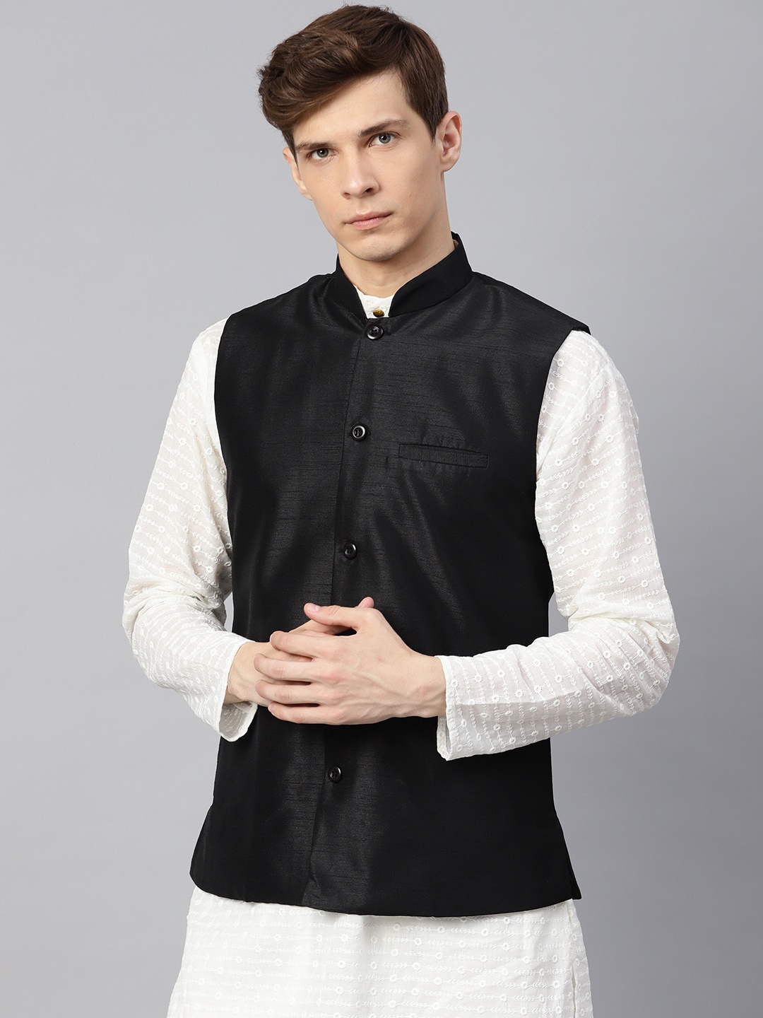 

SOJANYA Men Black Solid Nehru Jacket
