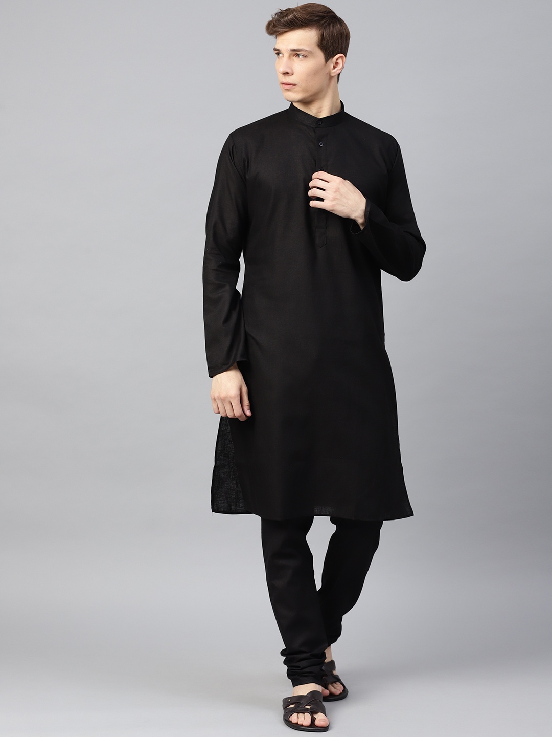 

SOJANYA Men Black Solid Kurta with Churidar
