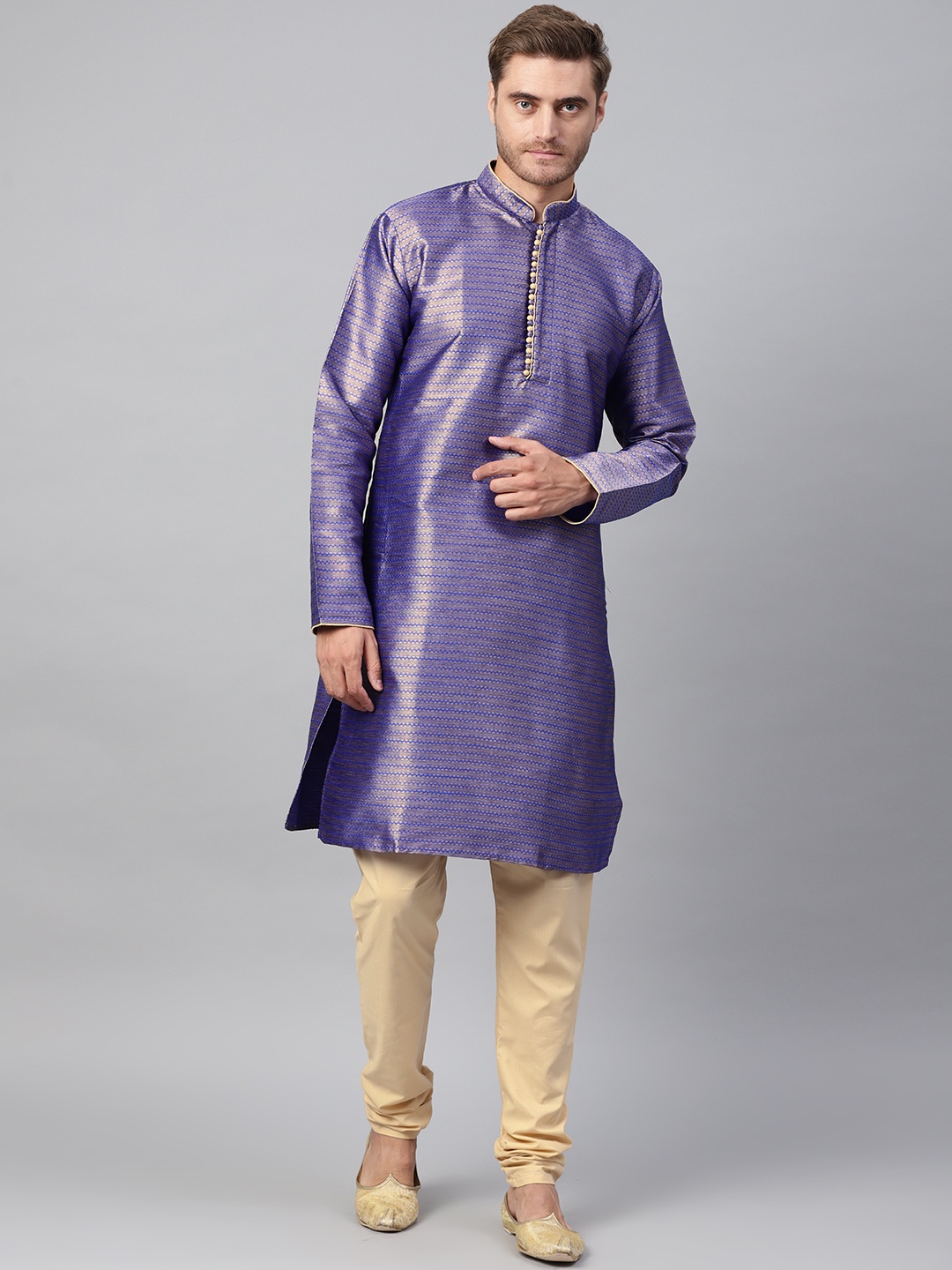 

SOJANYA Men Purple & Beige Self Design Kurta with Churidar