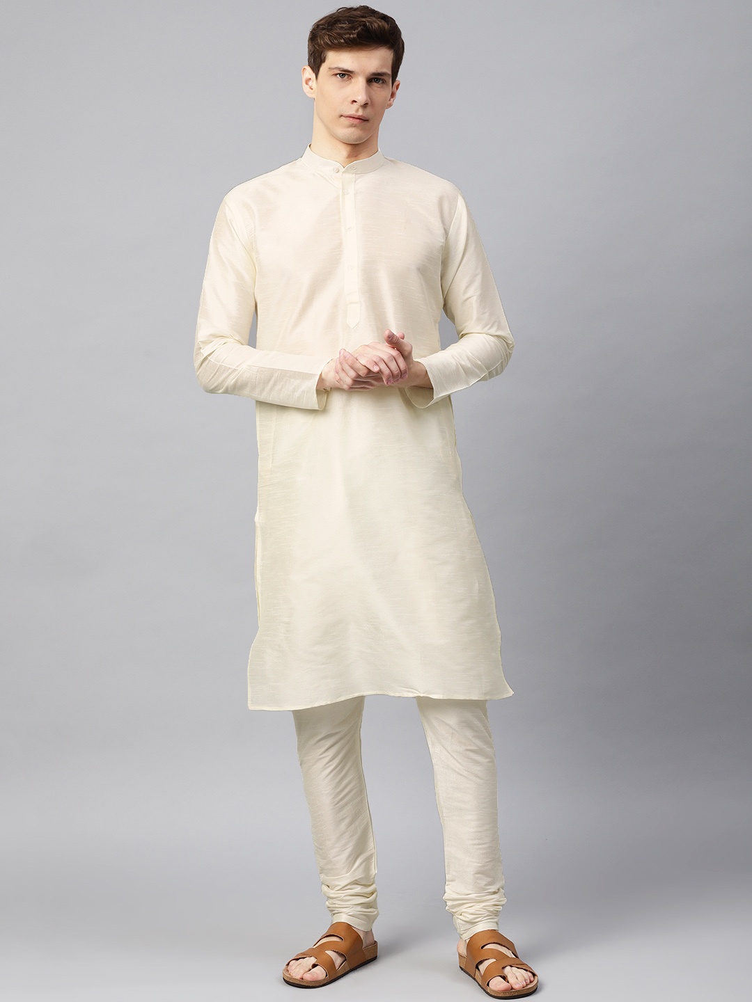 

SOJANYA Men Off-White Solid Kurta with Churidar