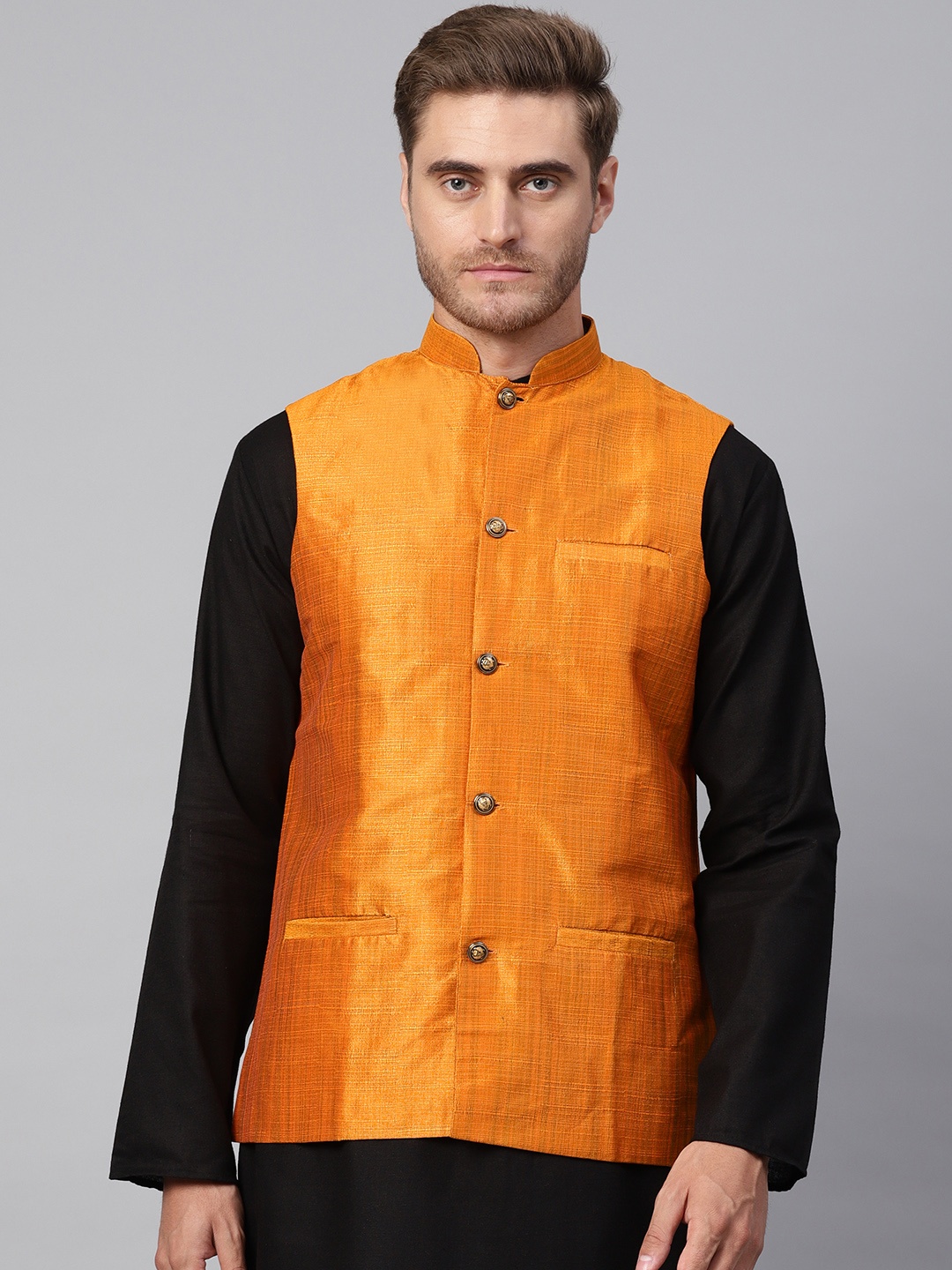 

SOJANYA Men Orange Solid Nehru Jacket