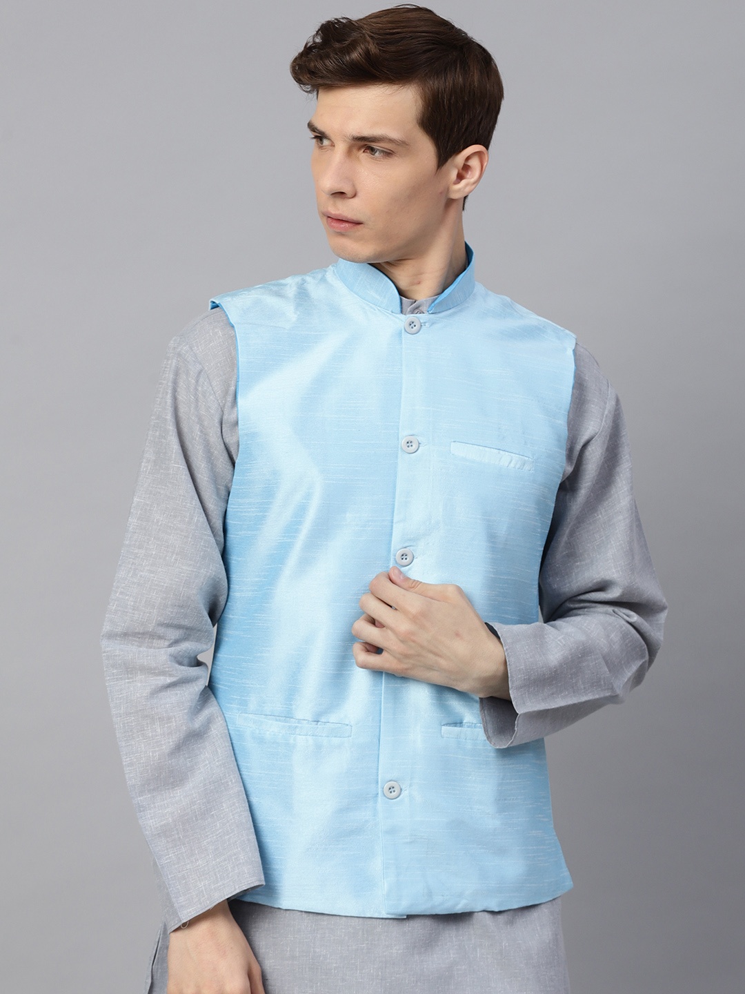 

SOJANYA Men Blue Woven Design Nehru Jacket