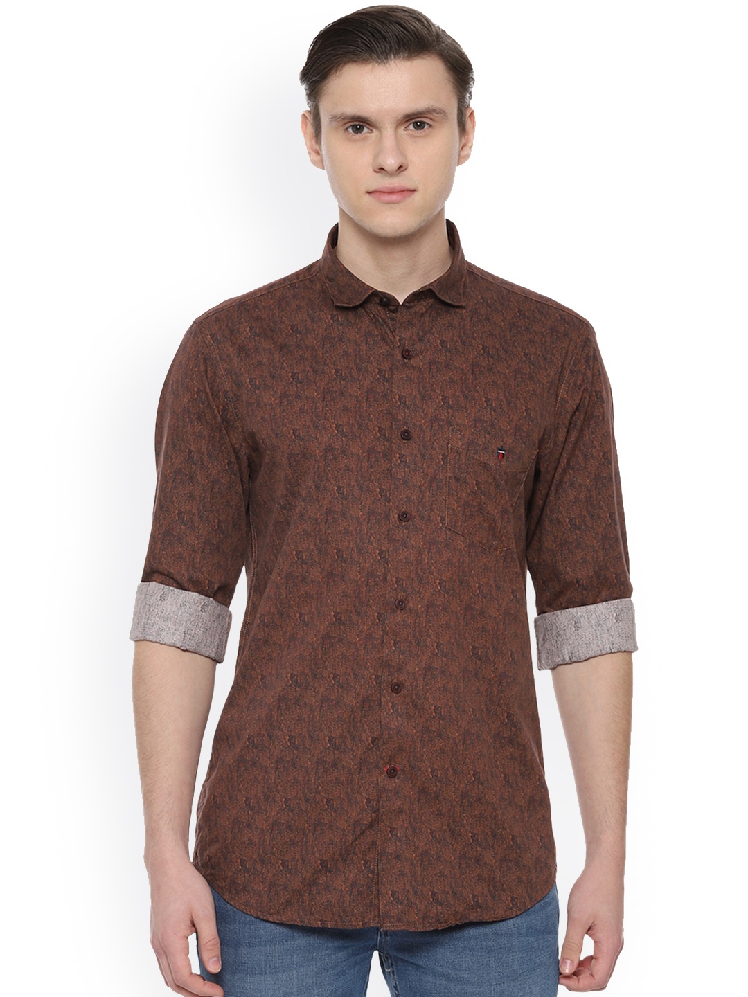 

Louis Philippe Sport Men Brown & Black Super Slim Fit Printed Smart Casual Shirt