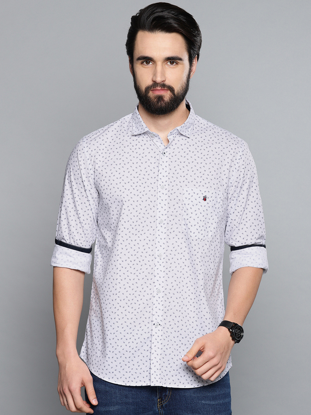 

Louis Philippe Sport Men White Super Slim Fit Printed Casual Shirt