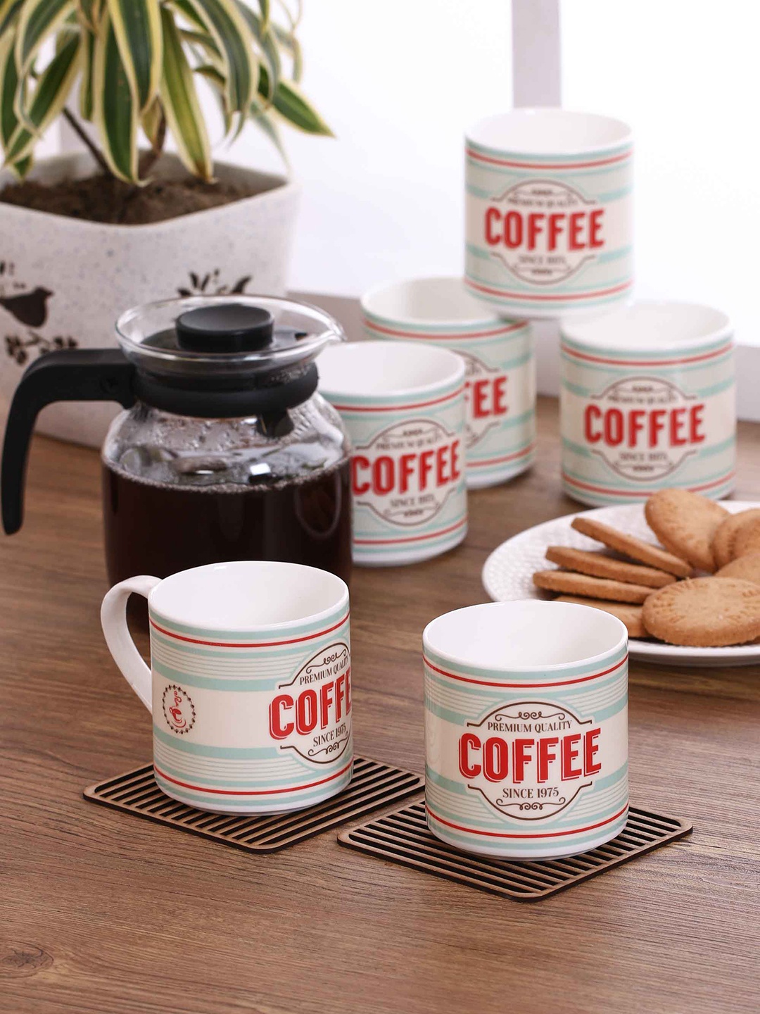 

CLAY CRAFT Multicoloured Set of 6 Bone China Cups, Multi