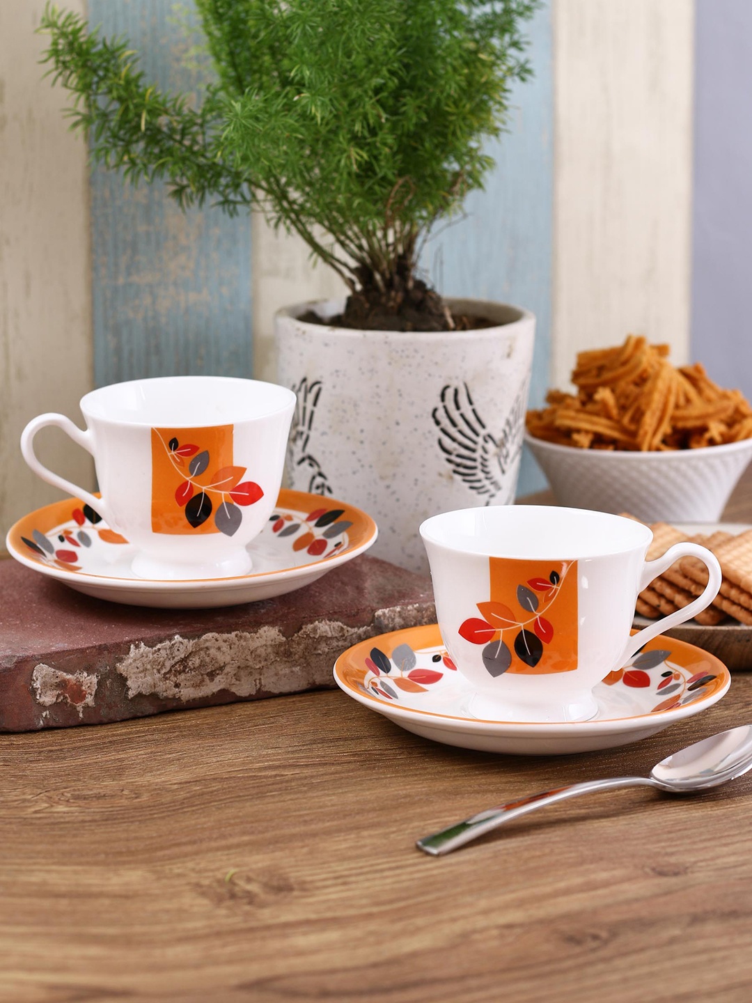 

CLAY CRAFT Multicoloured Set of 6 Bone China Cups and Saucers, Multi