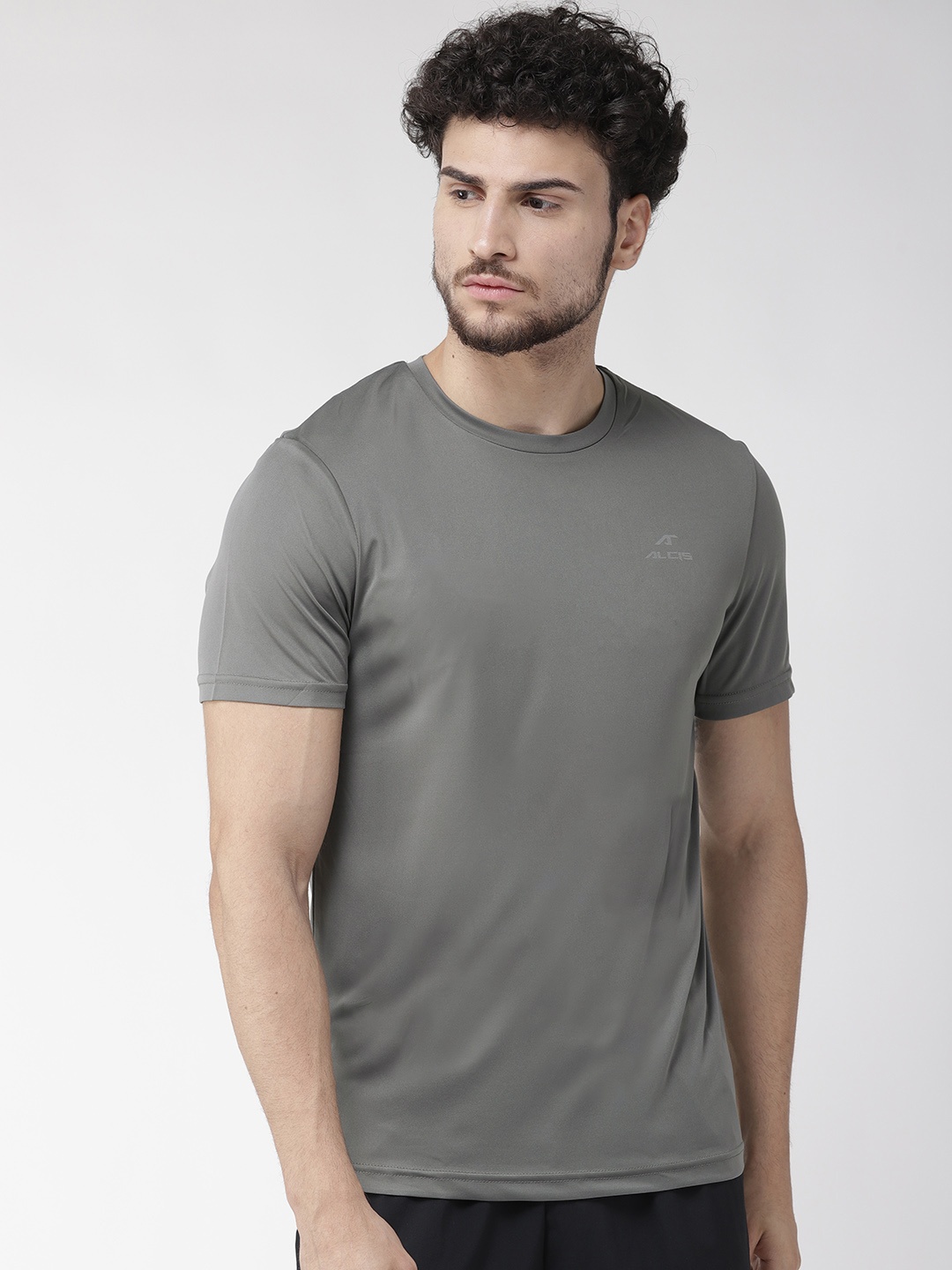 

Alcis Men Charcoal Grey Solid Slim Fit Round Neck T-shirt