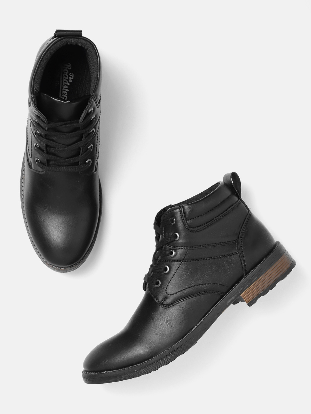 

The Roadster Lifestyle Co Men Black Solid Mid-Top Flat Boots
