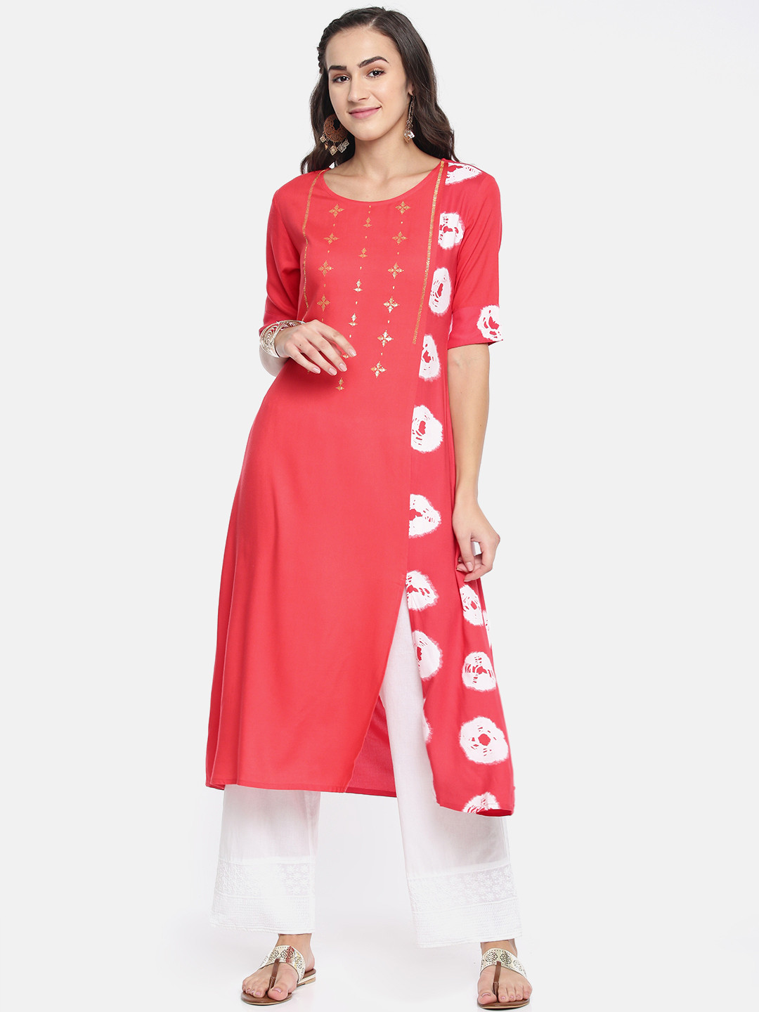 

Span Women Pink Dyed Straight Kurta