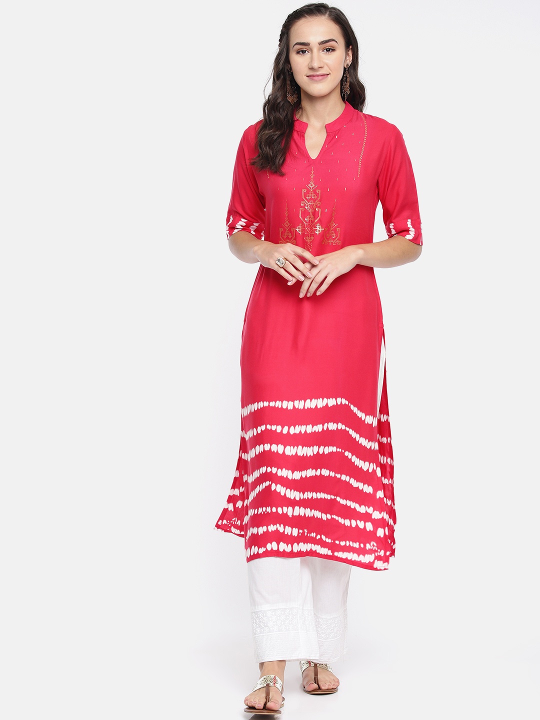 

Span Women Pink Dyed Straight Kurta