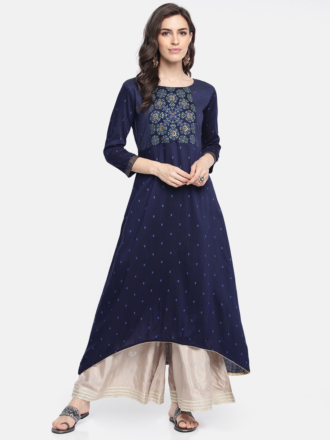 

Span Women Navy Blue Printed A-Line Kurta