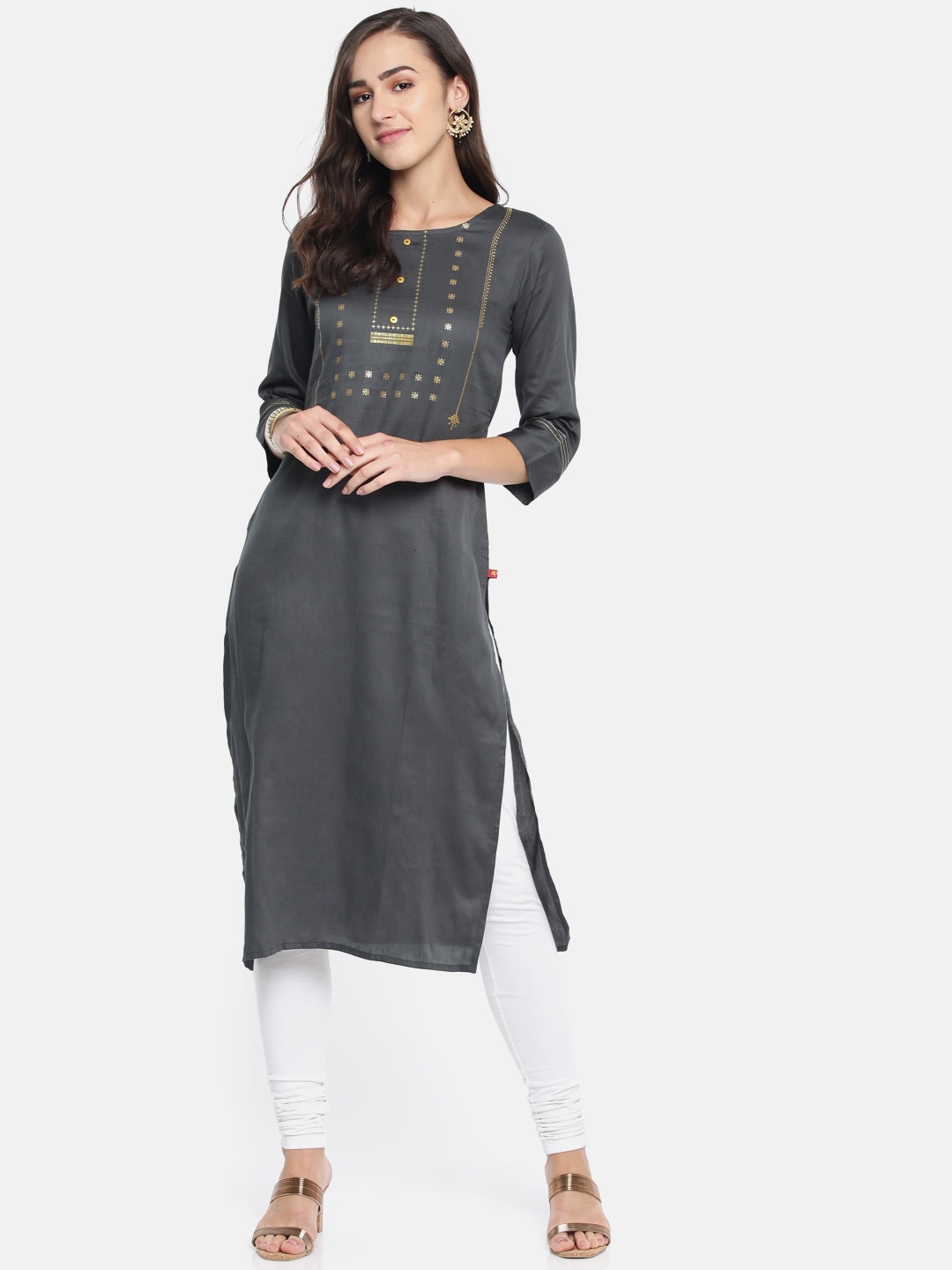 

Span Women Grey Yoke Design Straight Kurta