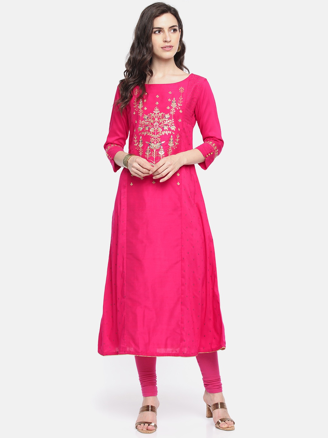 

Span Women Pink Embroidered A-Line Kurta