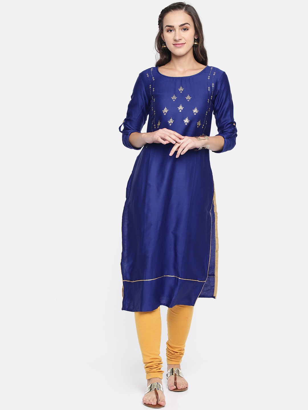

Span Women Blue Printed Straight Kurta