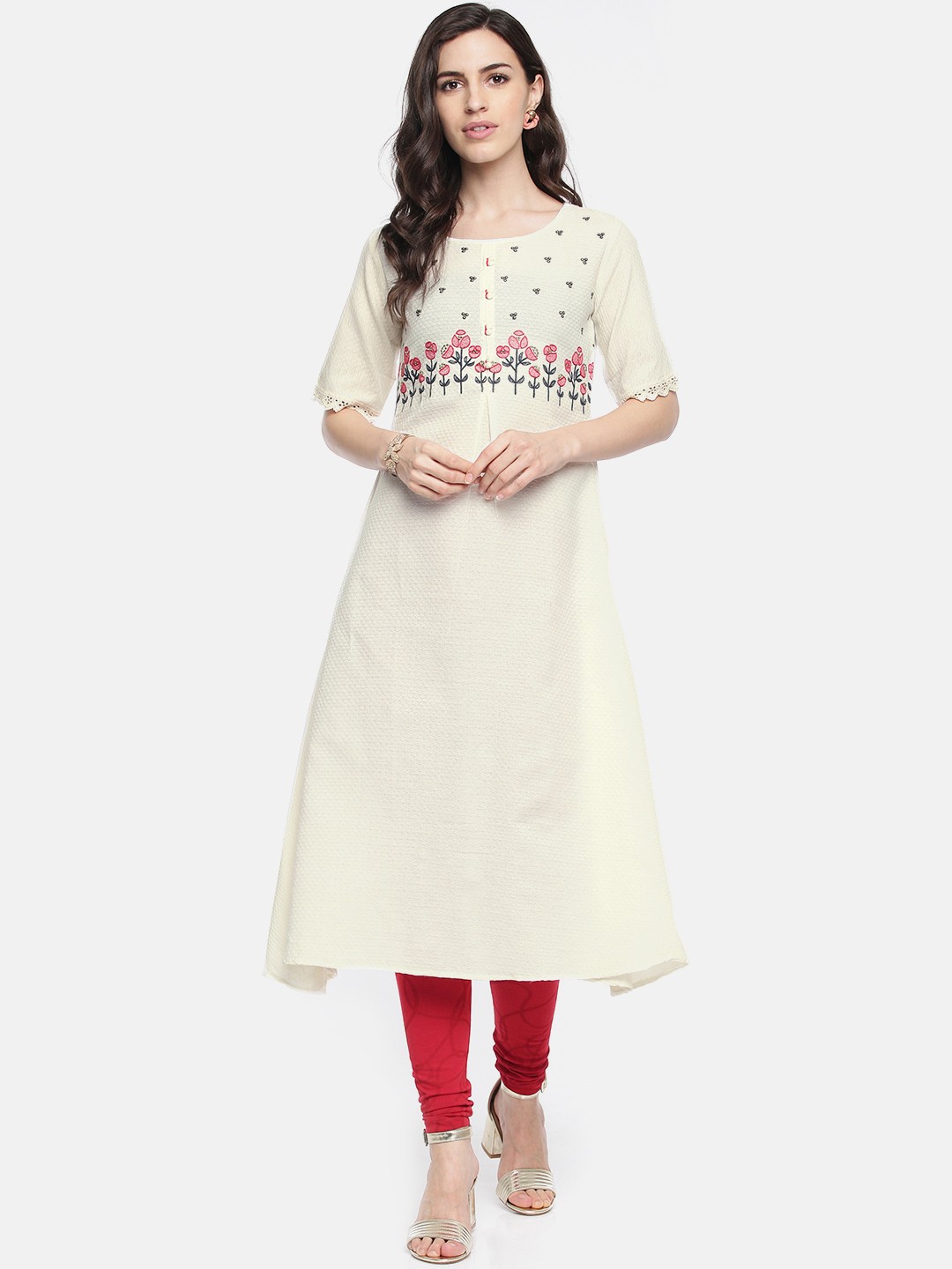 

Span Women Off-White Embroidered A-Line Kurta
