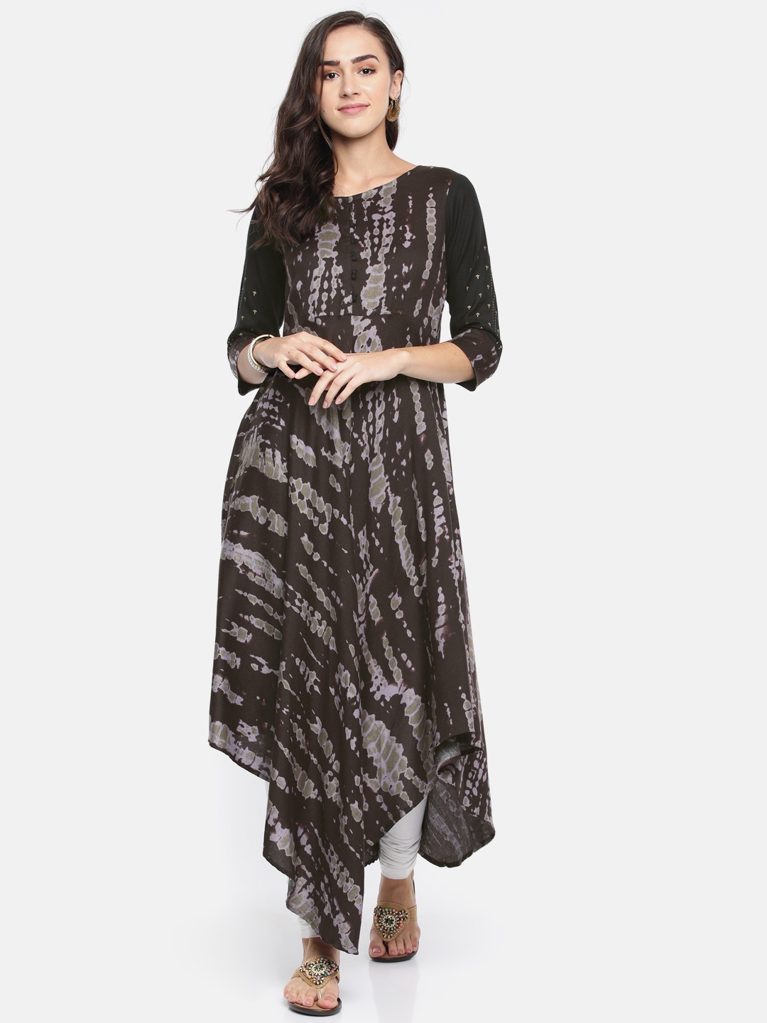 

Span Women Brown & Olive Green Printed A-Line Kurta