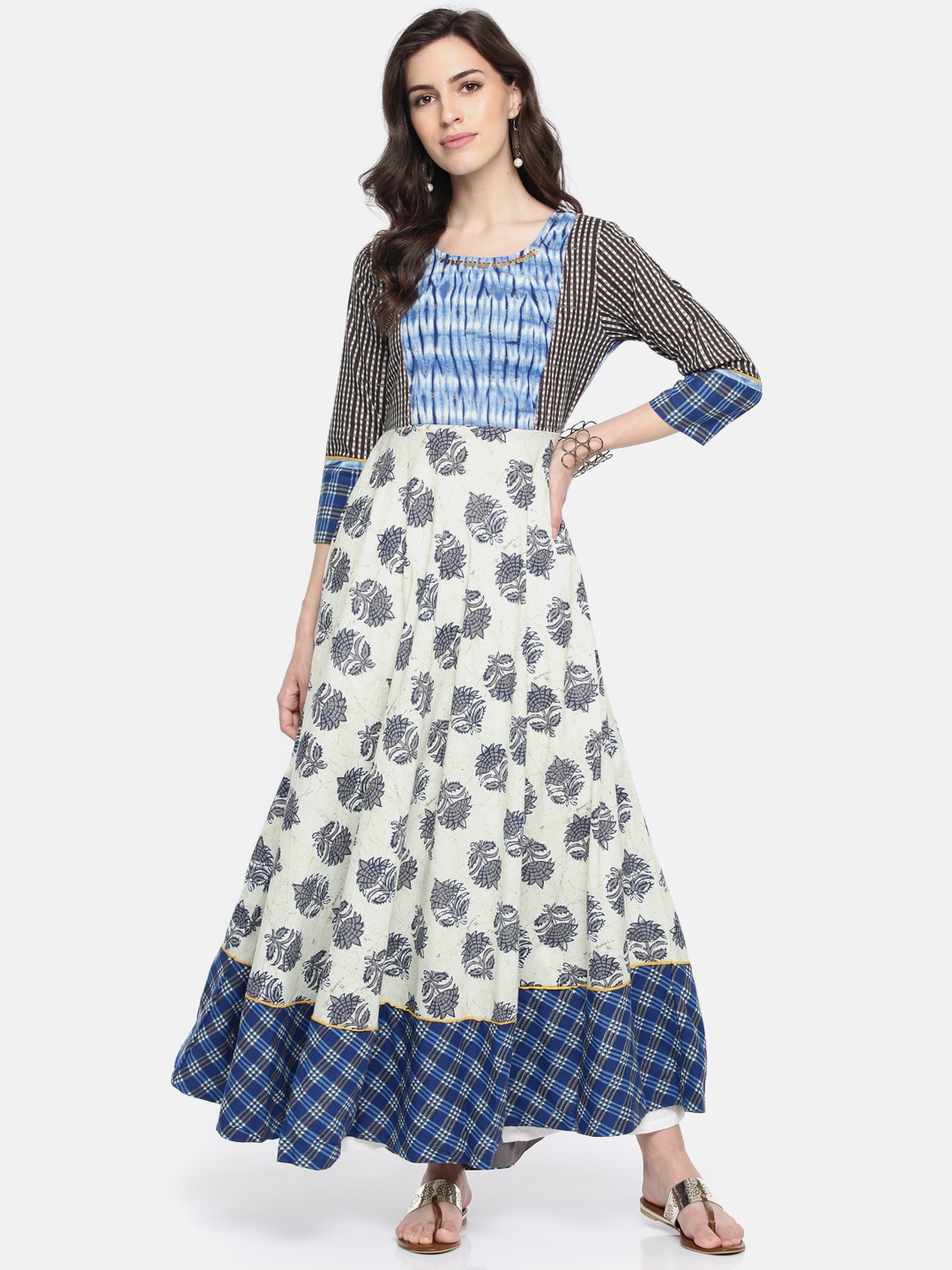 

Span Women Blue & Beige Printed A-Line Kurta