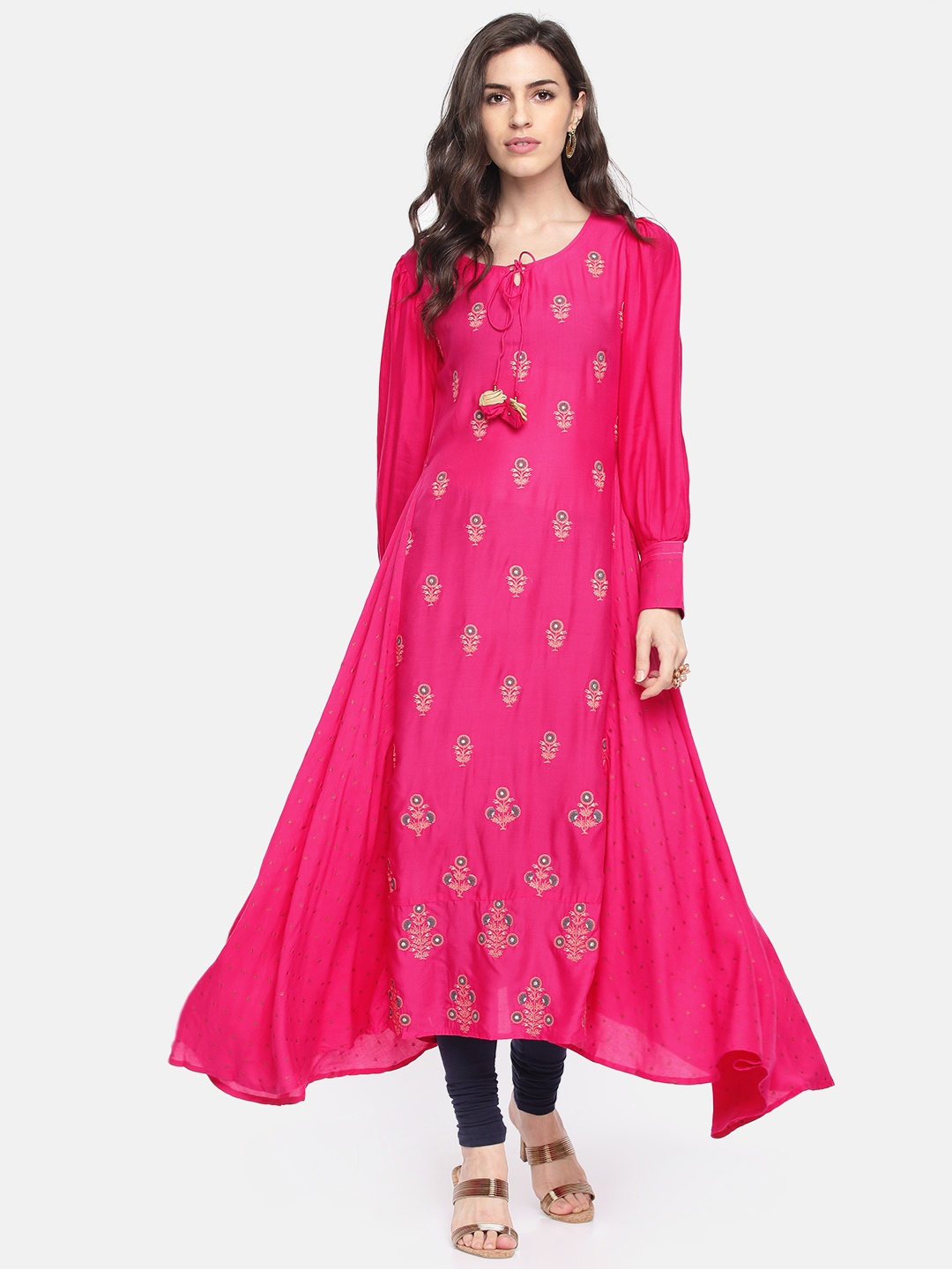 

Span Women Pink Embroidered A-Line Kurta