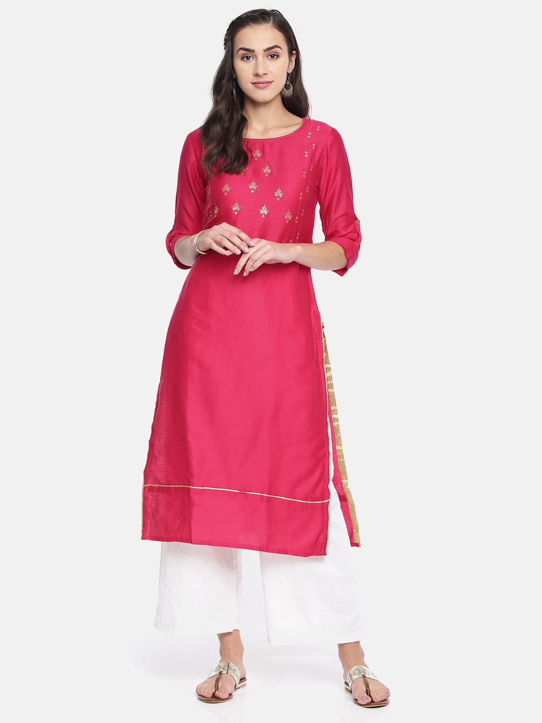 

Span Women Pink Printed Straight Kurta