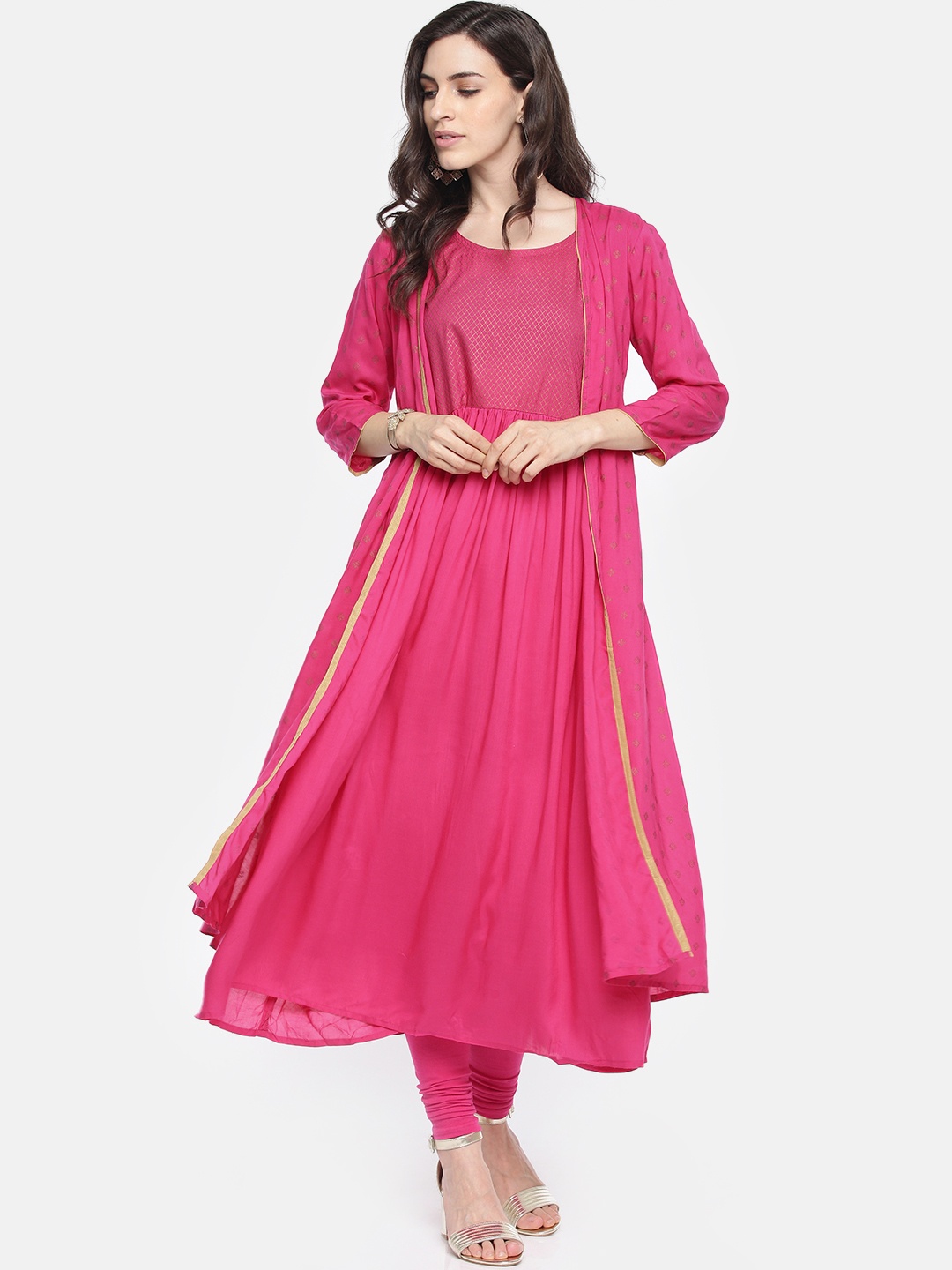 

Span Women Pink Printed Layered A-Line Kurta