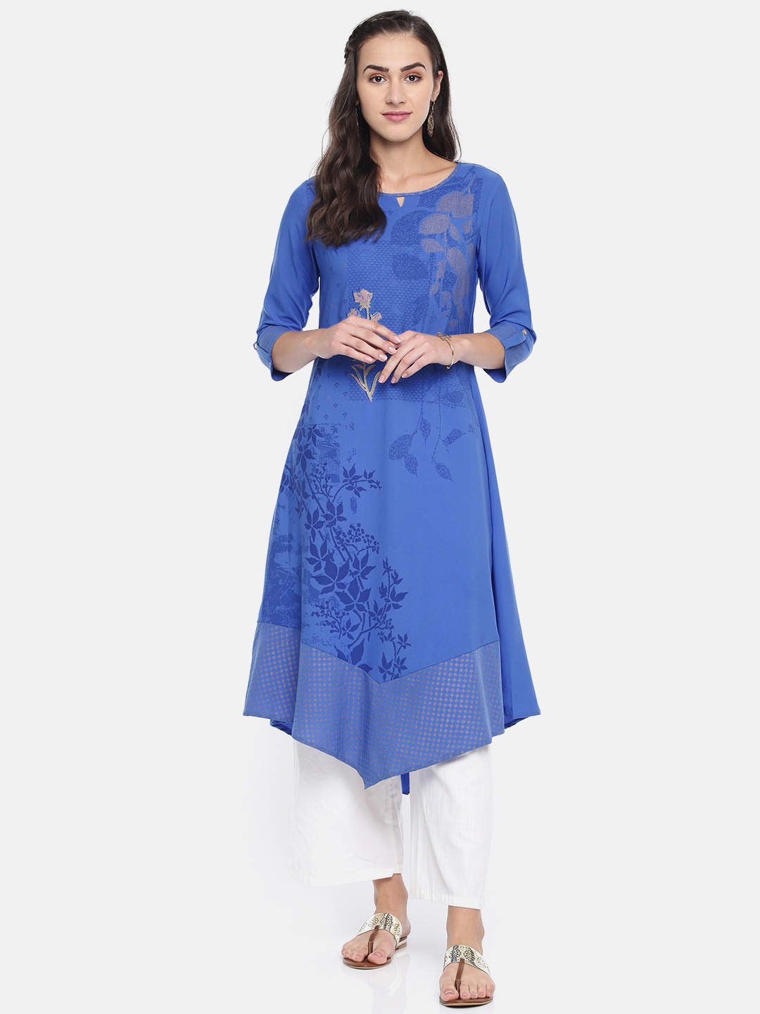 

Span Women Blue Printed A-Line Kurta