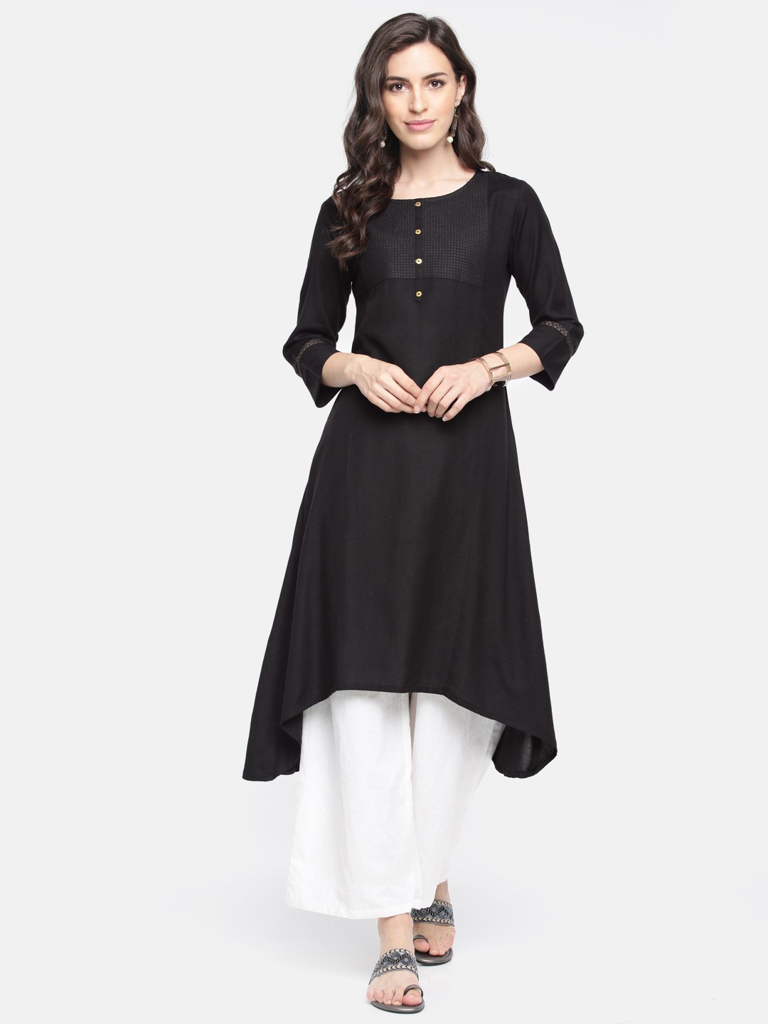 

Span Women Black Woven Design A-Line Kurta