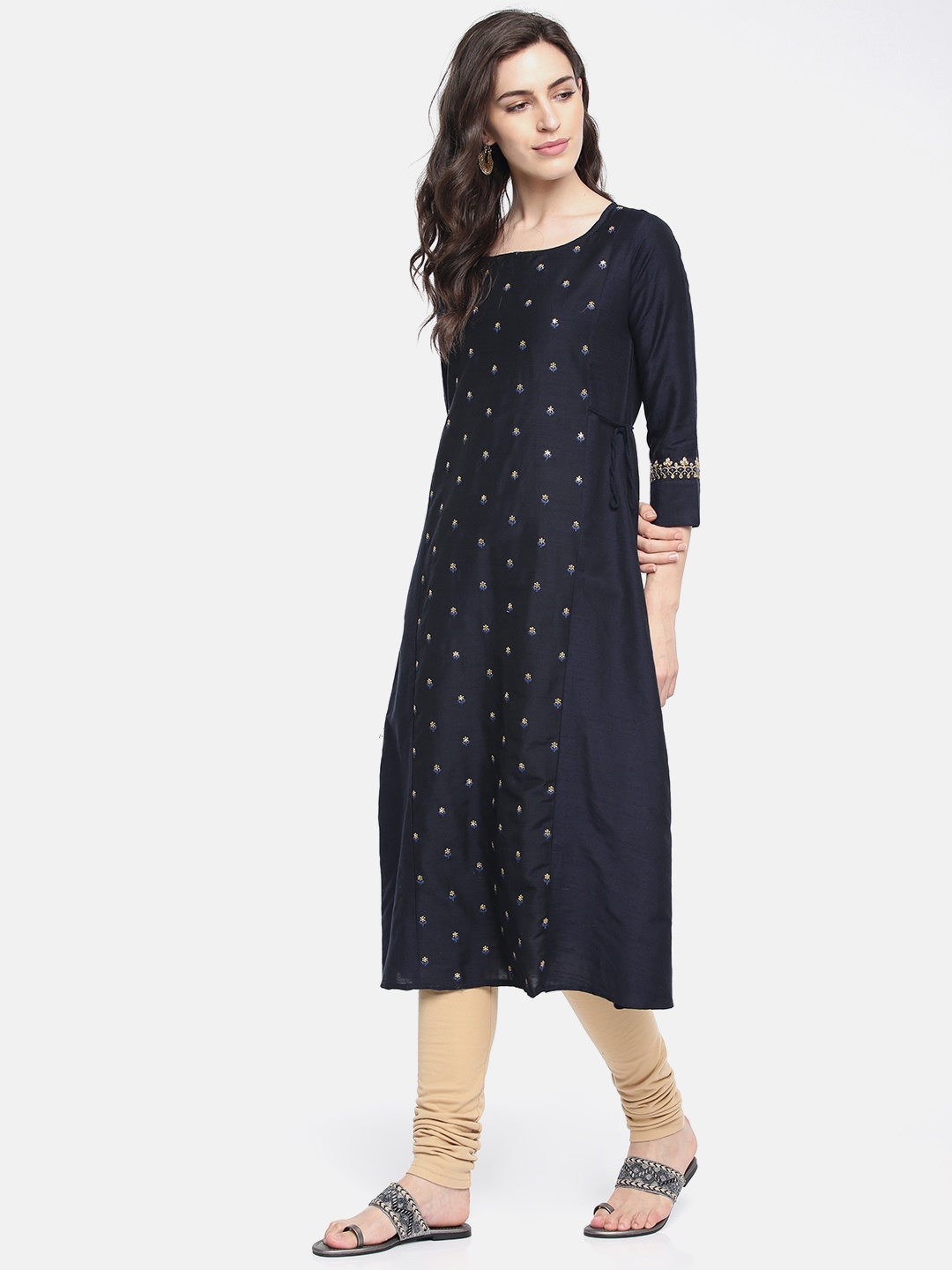

Span Women Navy Blue Embroidered A-Line Kurta