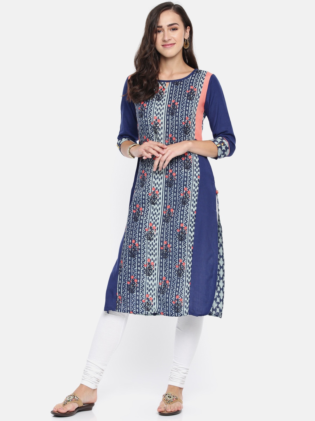 

Span Women Blue & Sea Green Printed Straight Kurta