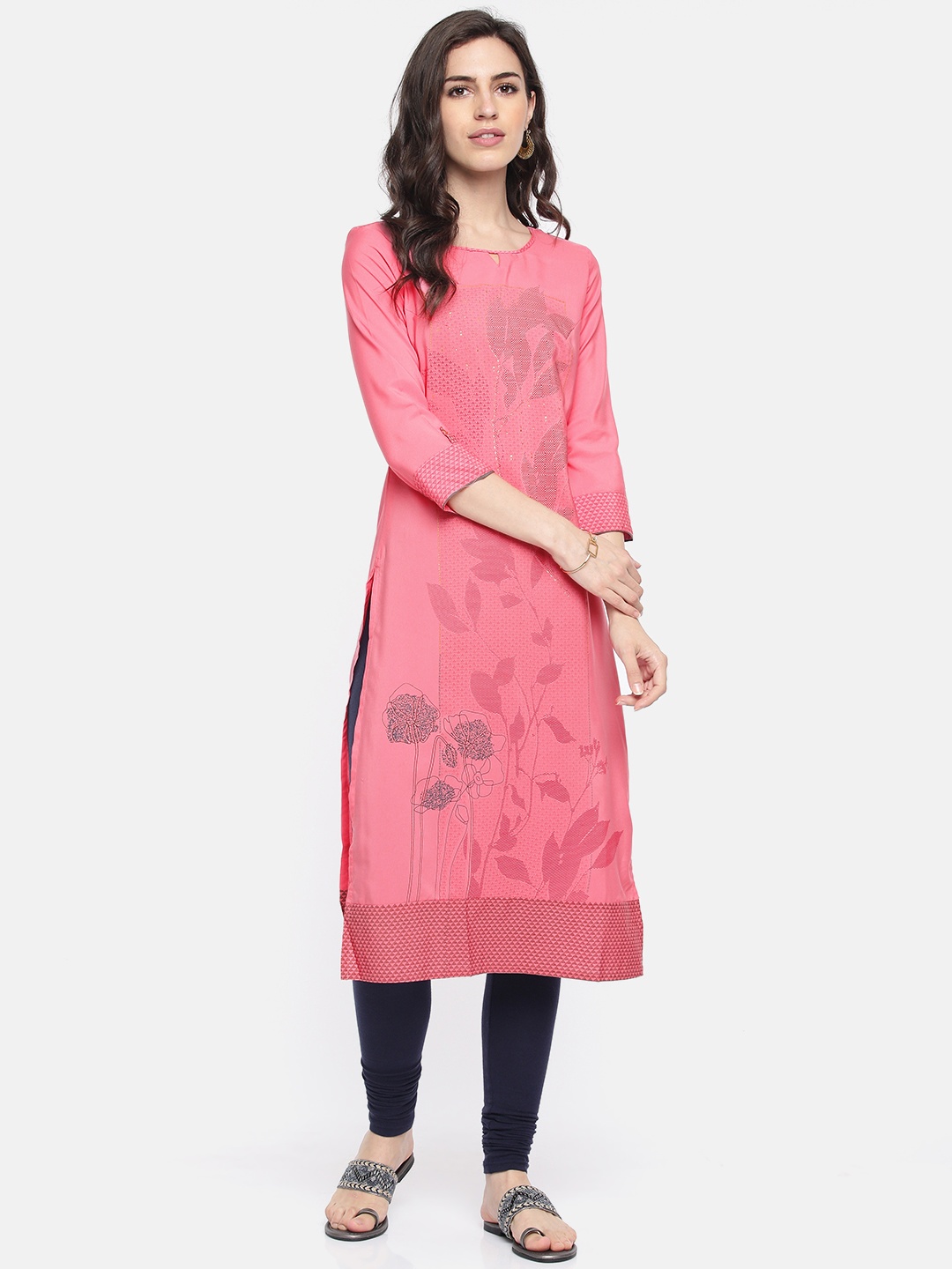 

Span Women Pink Printed Straight Kurta