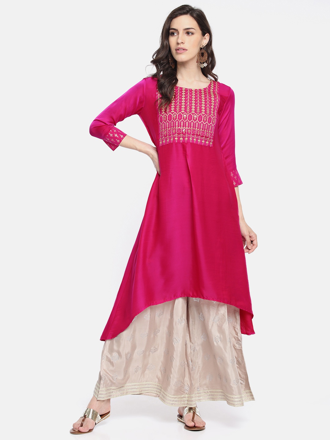 

Span Women Pink Embroidered A-Line Kurta