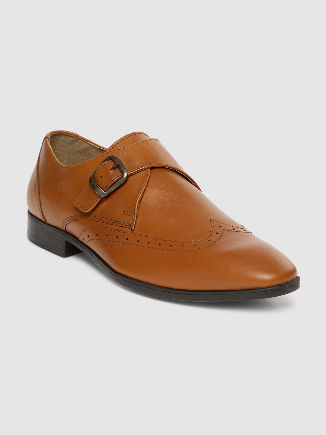 Arrow Men Brown Leather Formal Monk Shoes, Camel brown