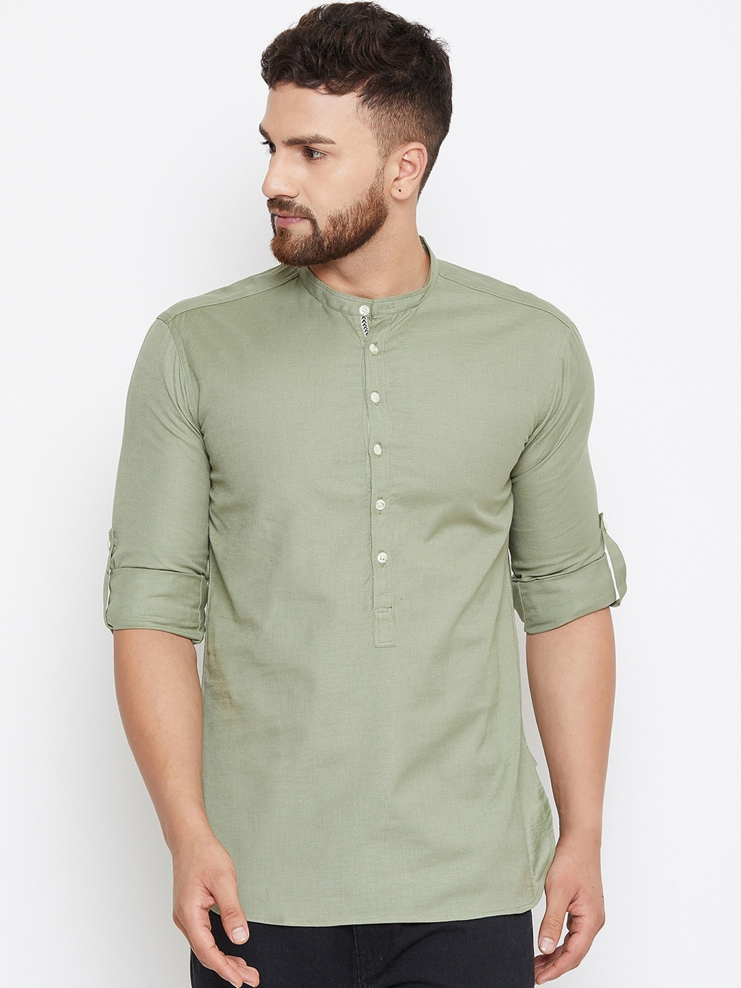 

even Men Green Solid Straight Kurta