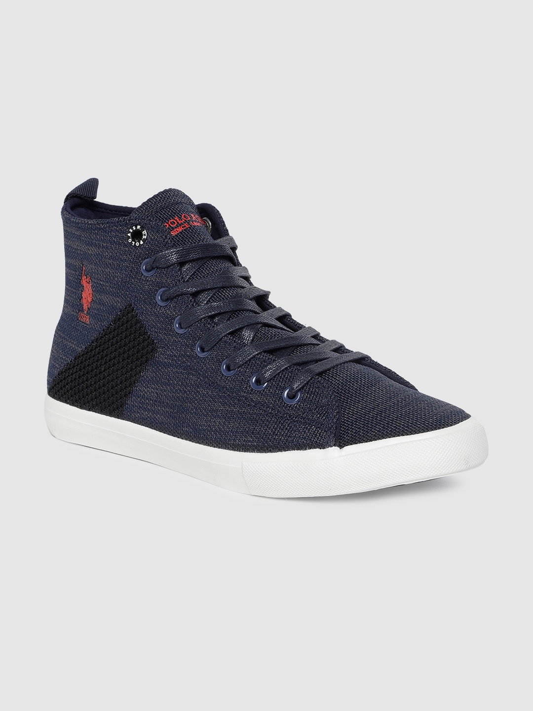 

U.S. Polo Assn. Men Navy Blue Colourblocked Mid-Top Sneakers