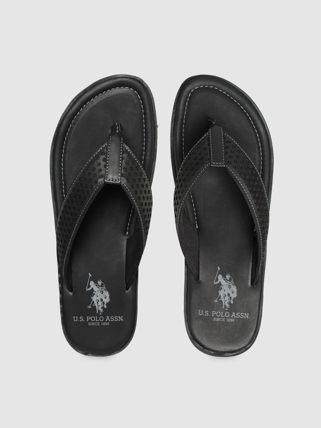 

U.S. Polo Assn. Men Black Self Design Thong Flip-Flops