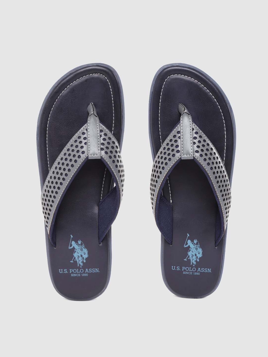 

U.S. Polo Assn. Men Grey & Navy Blue Self Design Thong Flip-Flops