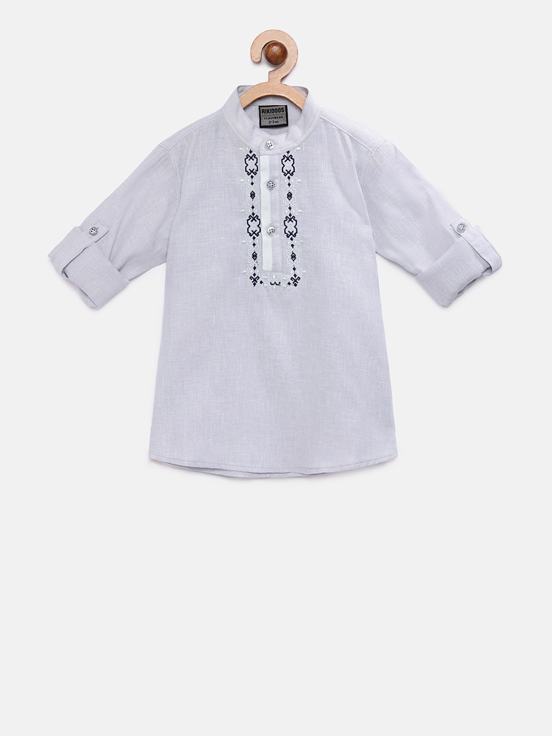 

RIKIDOOS Boys Grey Embroidered Straight Kurta