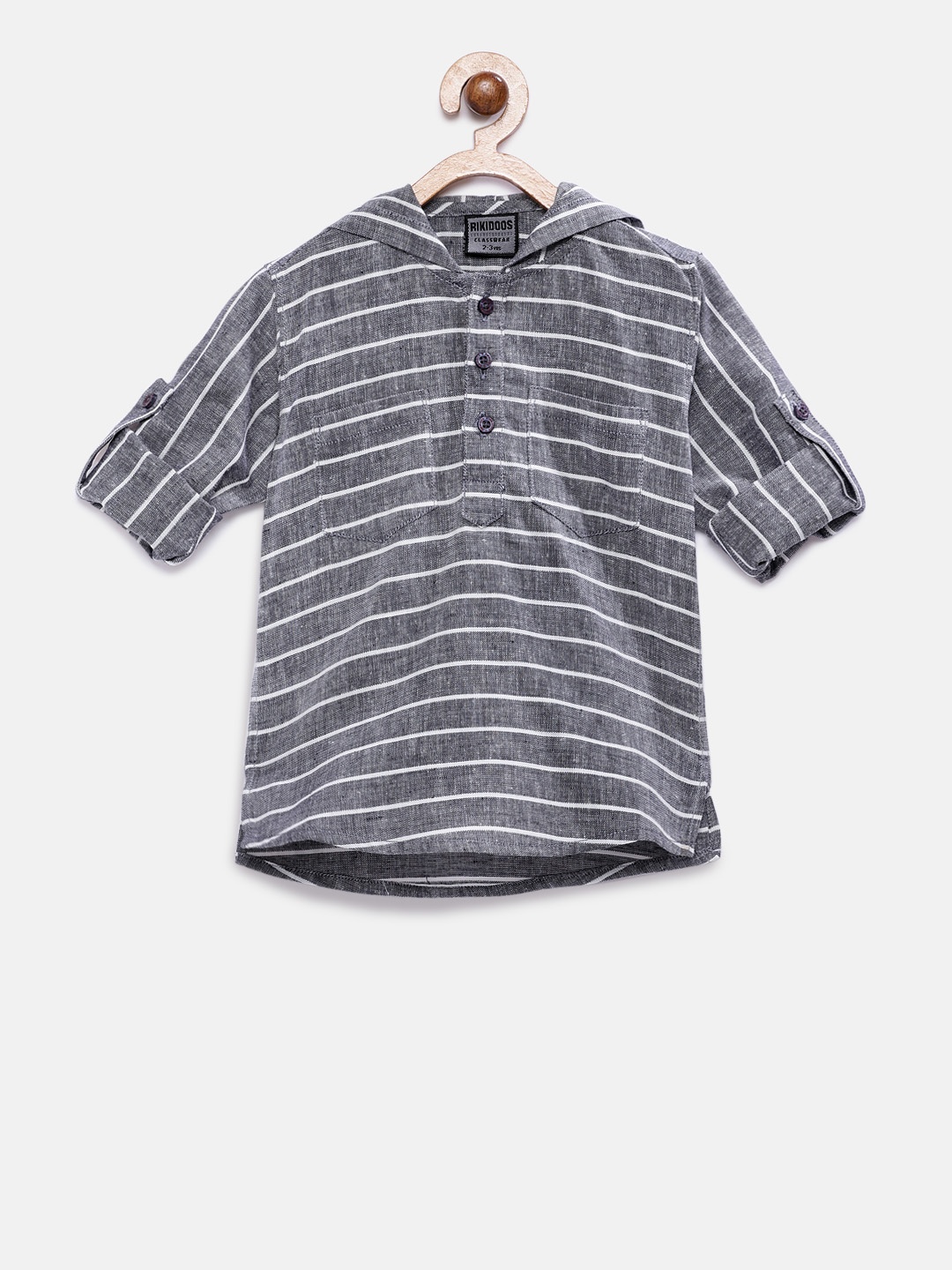

RIKIDOOS Boys Grey & White Striped Straight Kurta