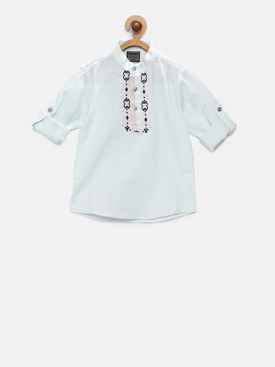 

RIKIDOOS Boys Green Yoke Design Straight Kurta