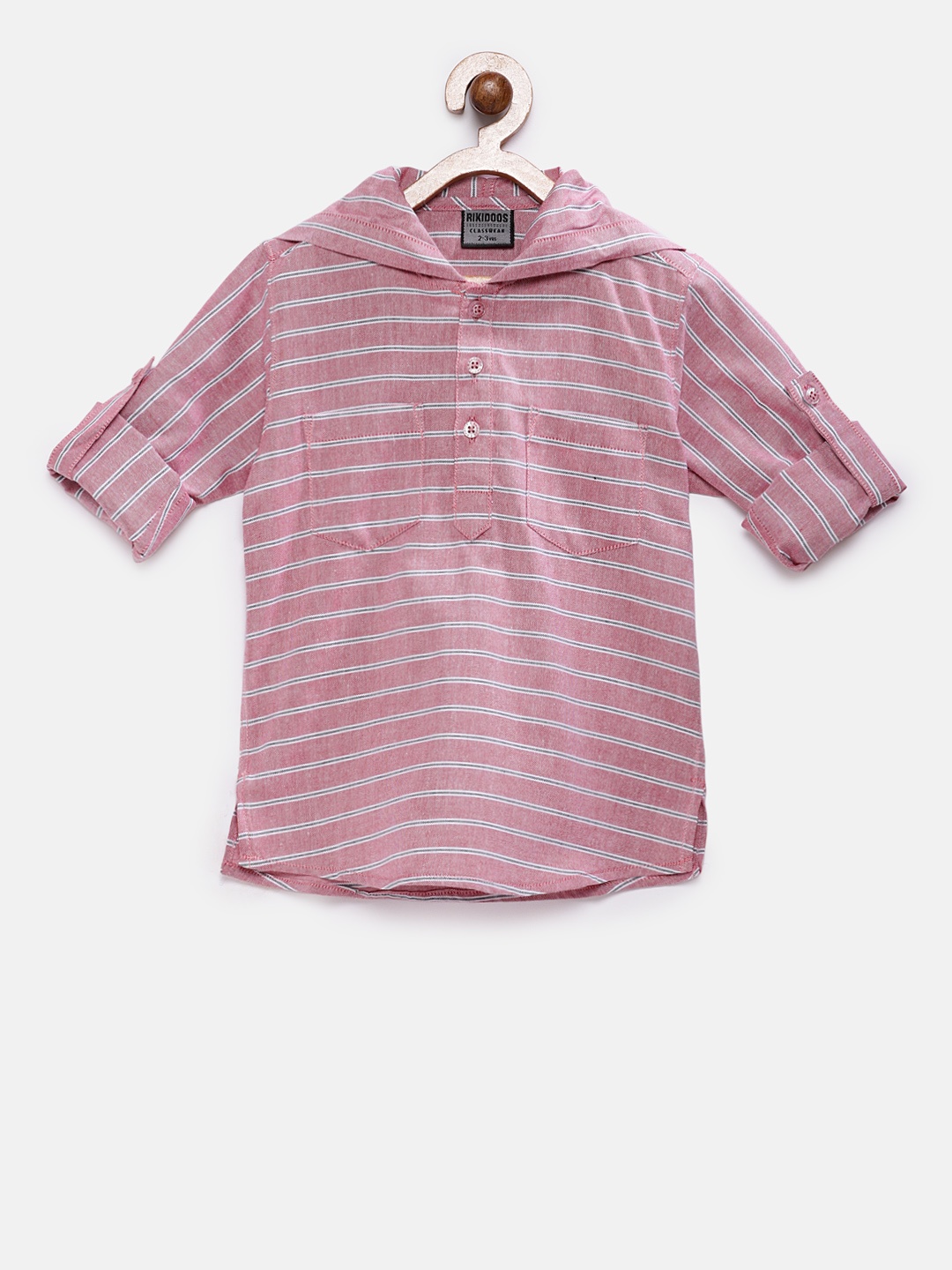 

RIKIDOOS Boys Pink & White Striped Straight Kurta