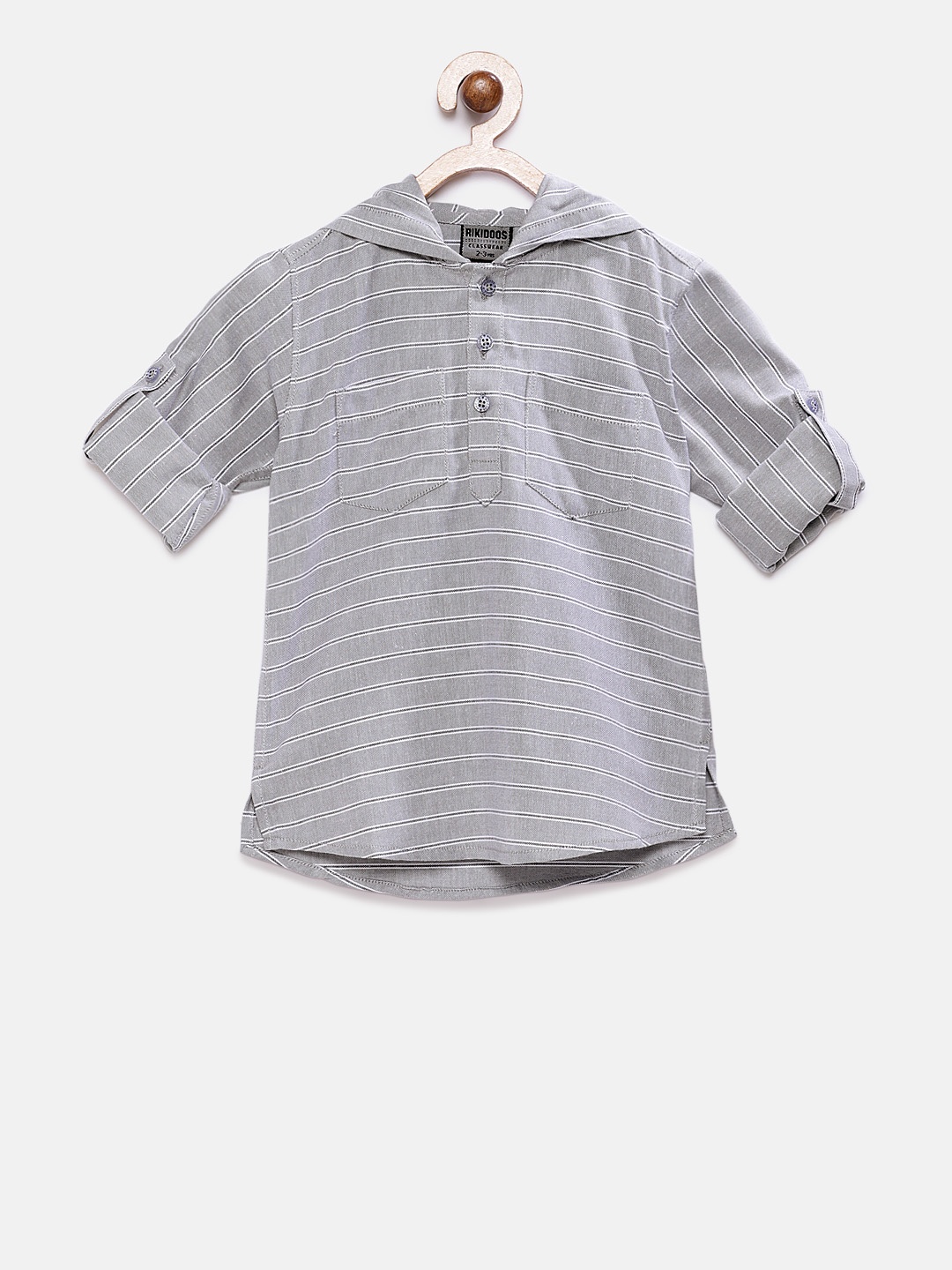 

RIKIDOOS Boys Grey & White Striped Straight Kurta