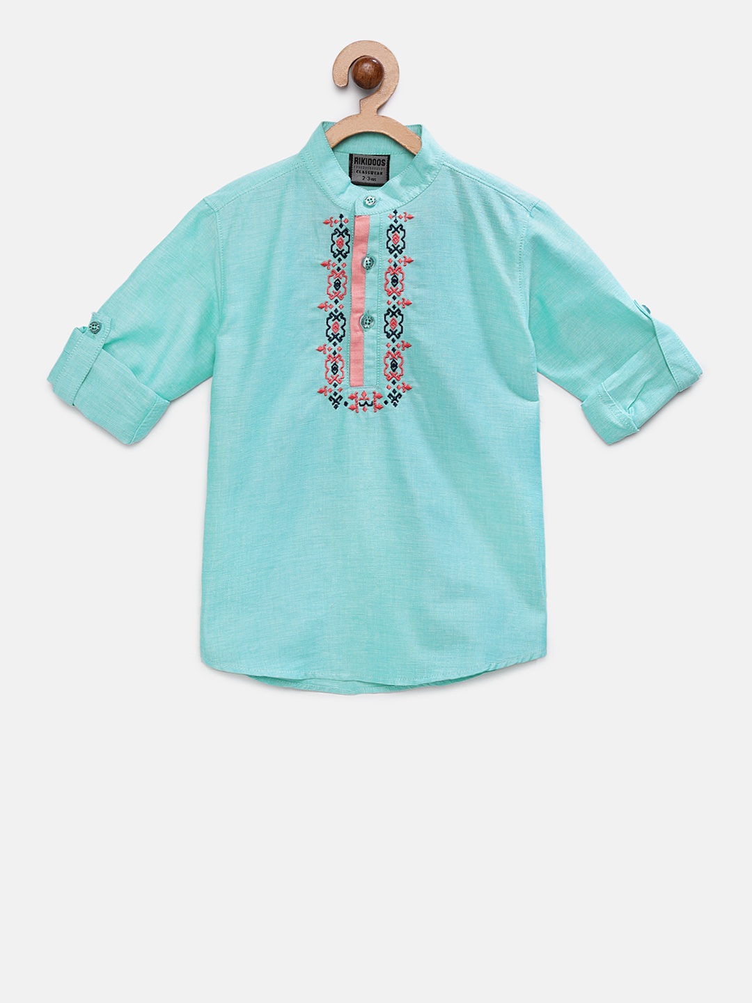 

RIKIDOOS Boys Sea Green Embroidered Straight Kurta