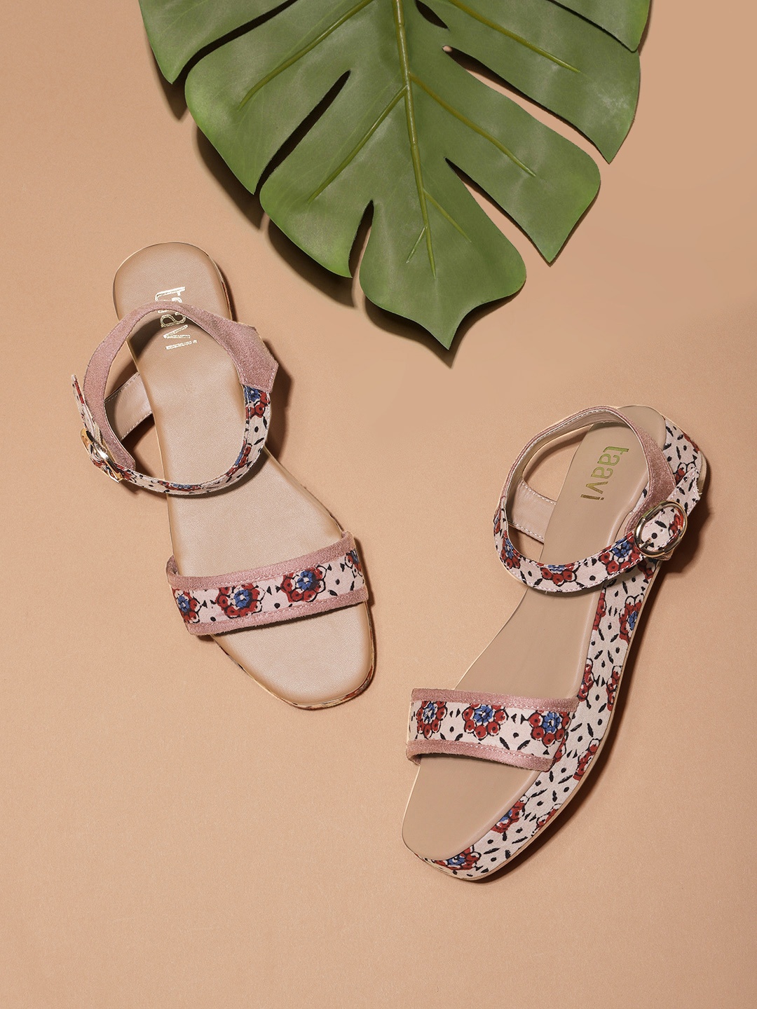 

Taavi Women Pink Printed Ajrak Open Toe Sustainable Sandals