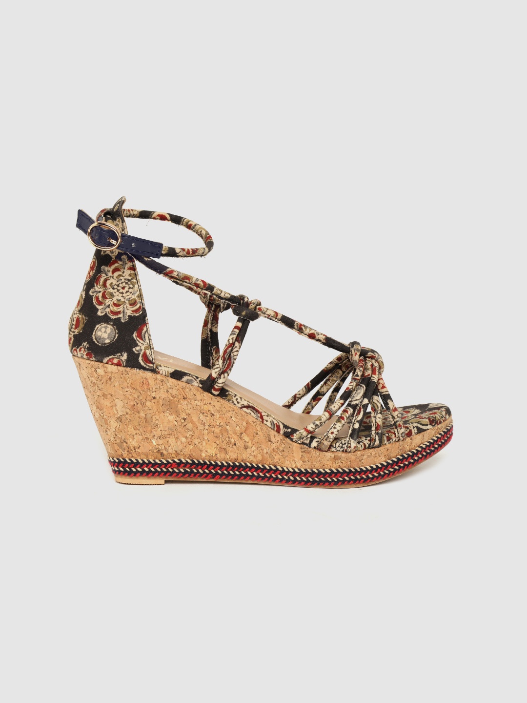 

Taavi Women Black & Beige Ajrak Print Handcrafted Wedges
