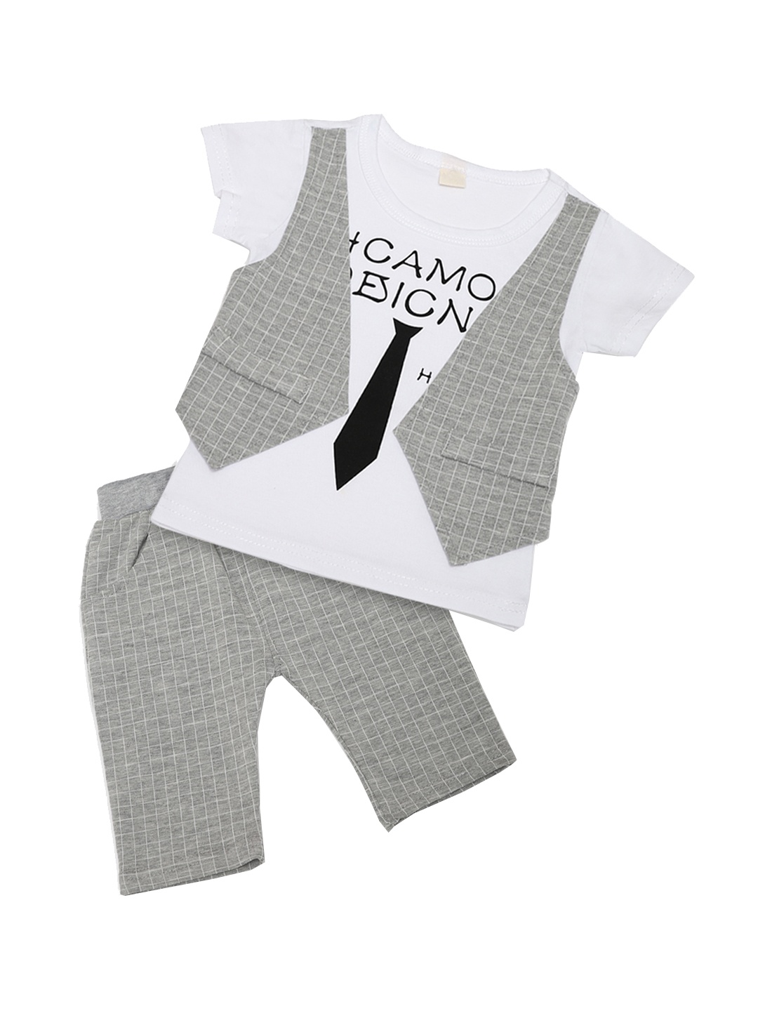 

Aj DEZInES Boys Grey & White Checked T-shirt with Trousers