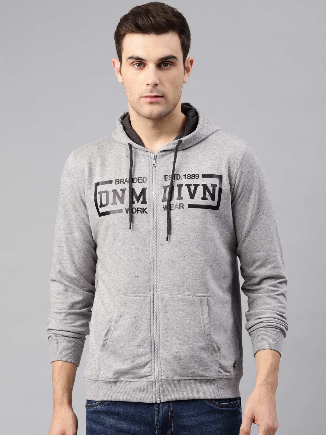 

Peter England Men Grey Printed Hooded Sweatshirt