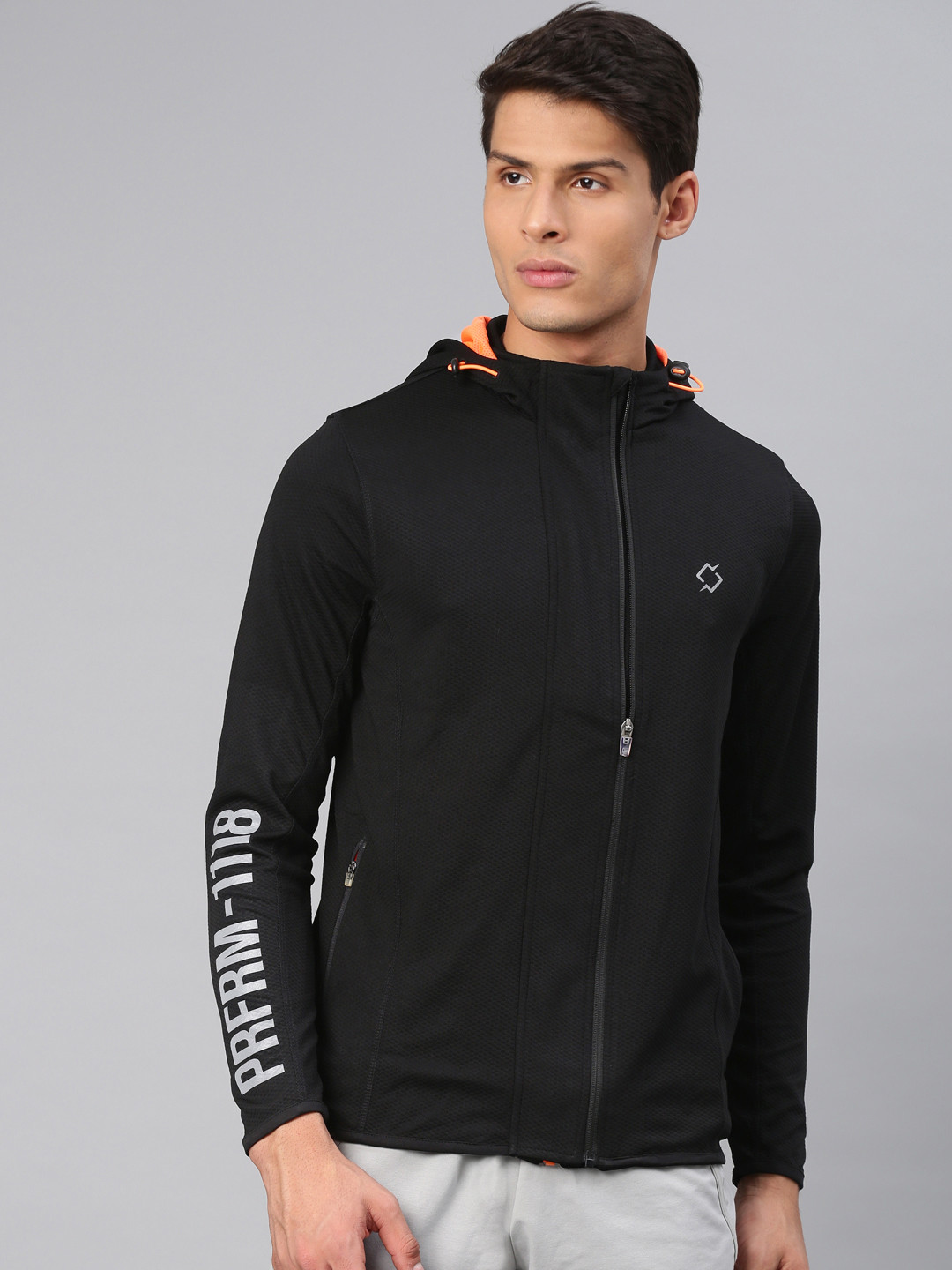 

Peter England Men Black Self Design Sporty Jacket