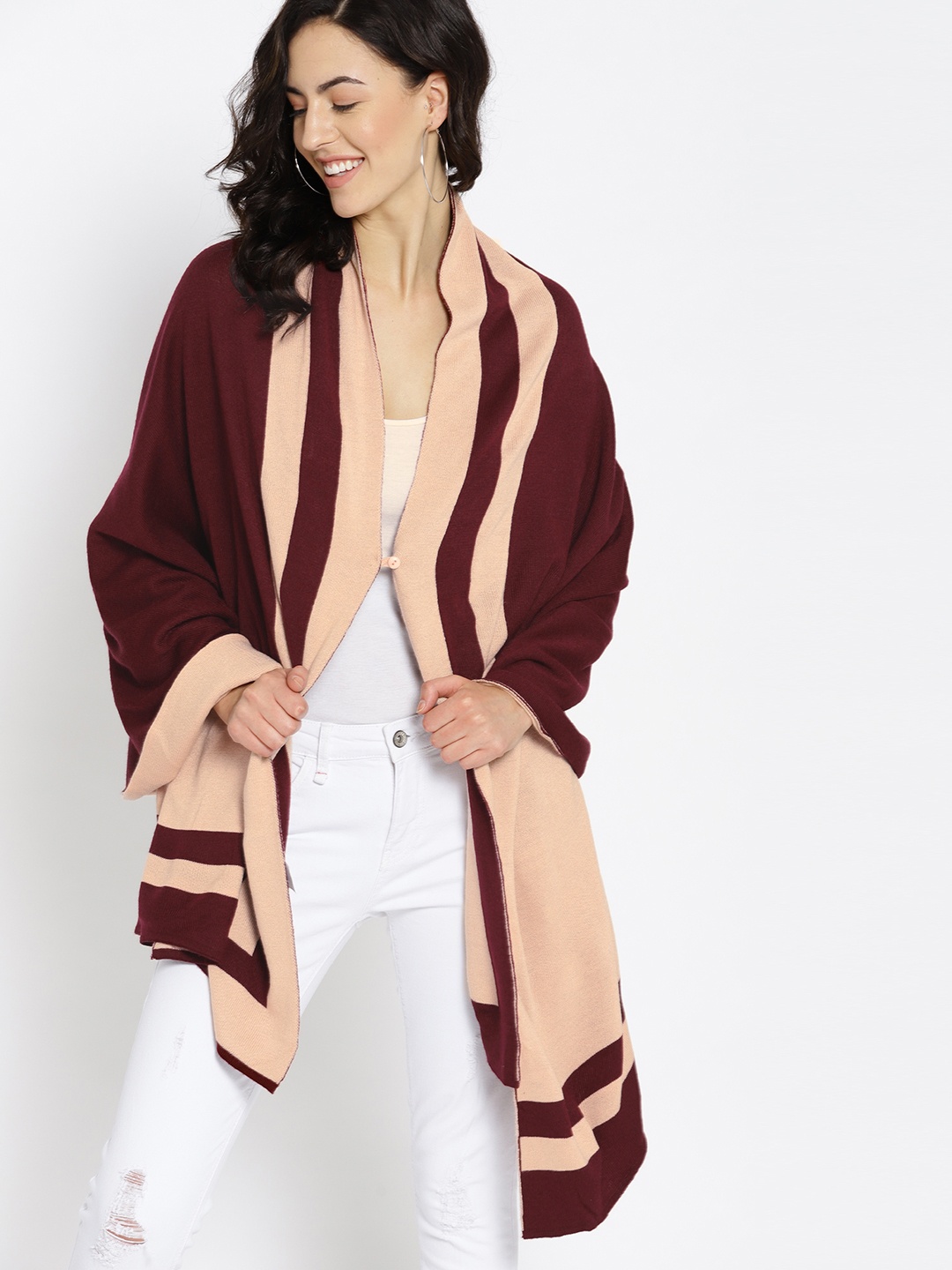 

DressBerry Women Maroon & Peach-Coloured Front-Open Sweater