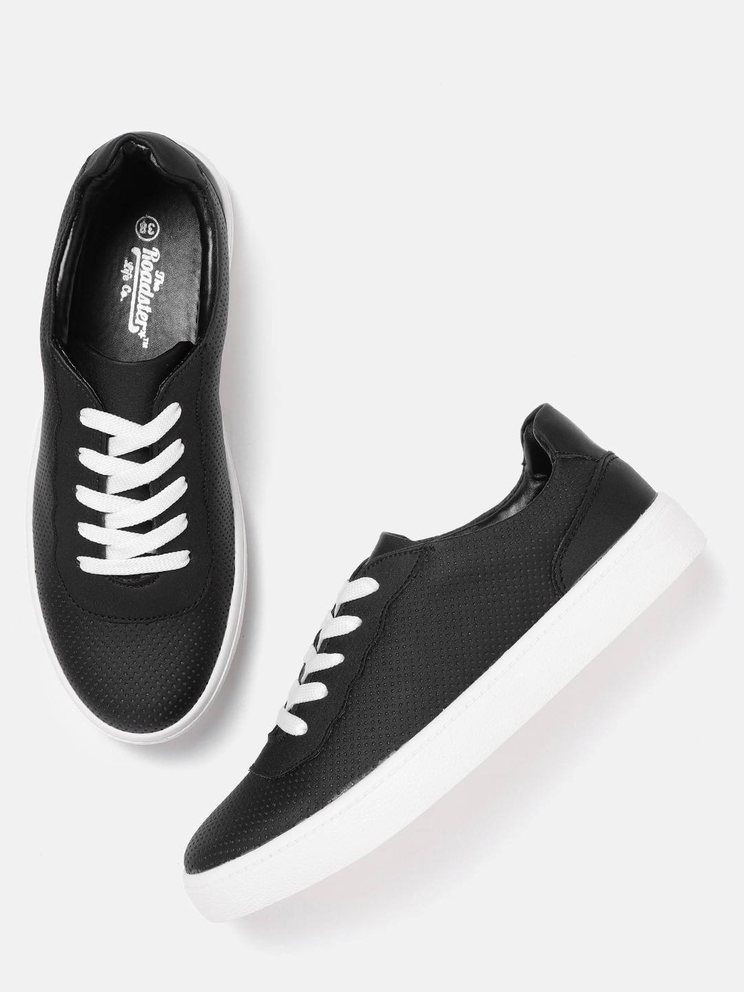 

The Roadster Lifestyle Co Women Black Perforated Sneakers