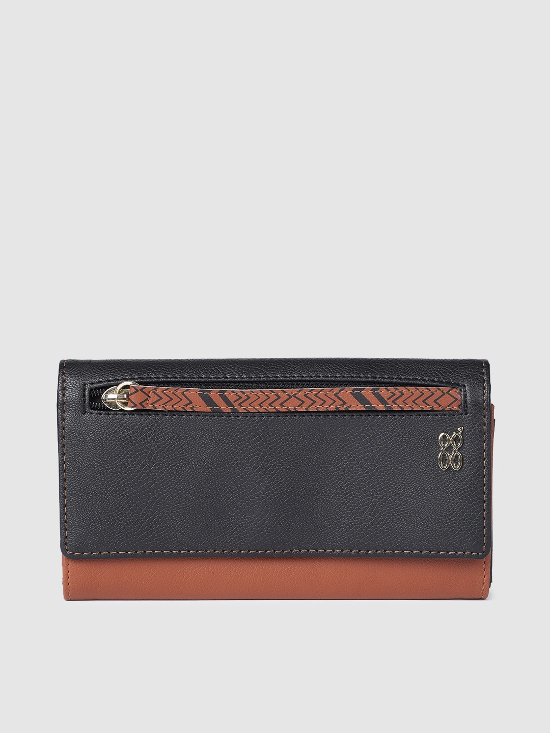 

Baggit Women Tan Brown & Black Colourblocked Three Fold Wallet