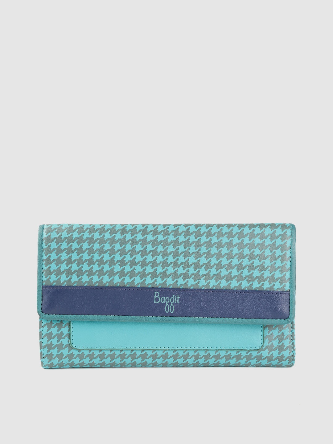 

Baggit Women Teal Blue & Grey Printed Three Fold Wallet